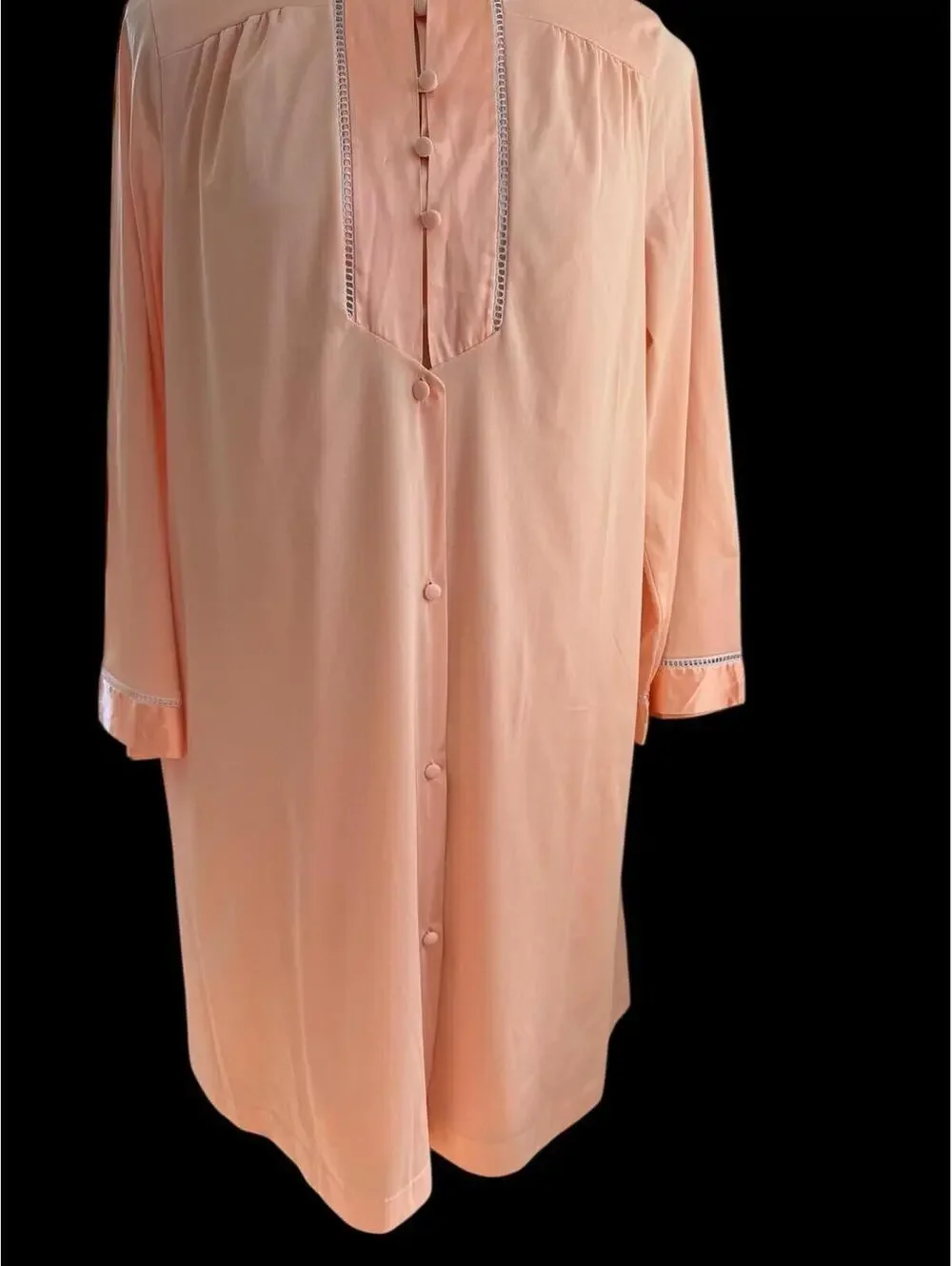 Vintage Gossard Artemis Nightgown Robe Set, Peach Satin Nylon, 1970s
